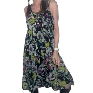 Vintage 90's Y2K Babydoll Dress Sz L Cotton Midi Dark Floral Fairy Whimsigoth